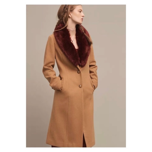 NWT CARTONNIER Anthropologie Sienna Collared Wool Blend Beige Long Coat Medium - Picture 7 of 16